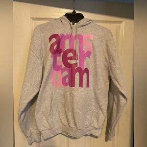 Gray Hoodie with Amsterdam Graphic Gildan women’s medium